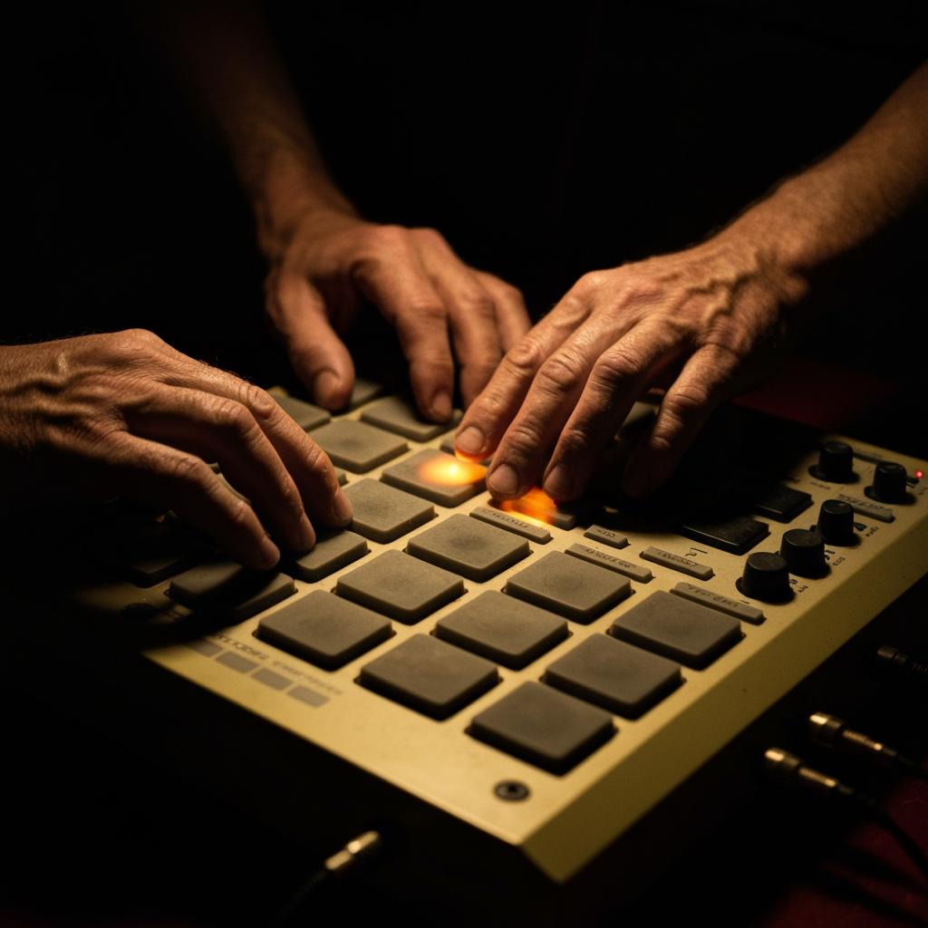 Vintage drum machine operation